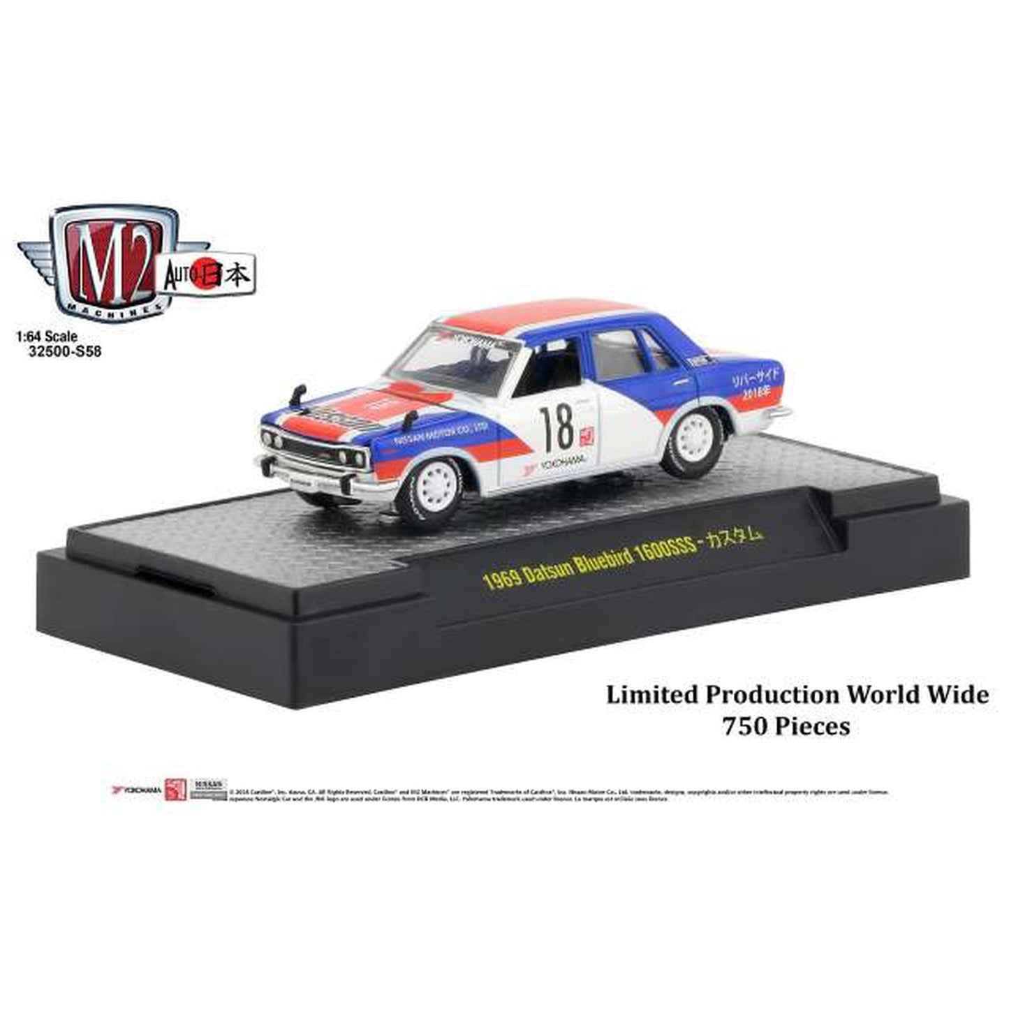 M2 - 1/64 1969 Datsun Bluebird 1600SSS #18, white/red/blue